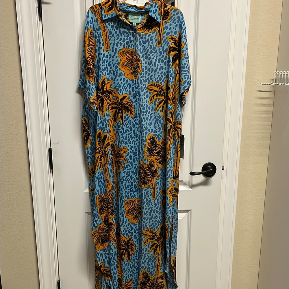 NWT True Destinations Resort Wear Palm Tree Maxi Dress